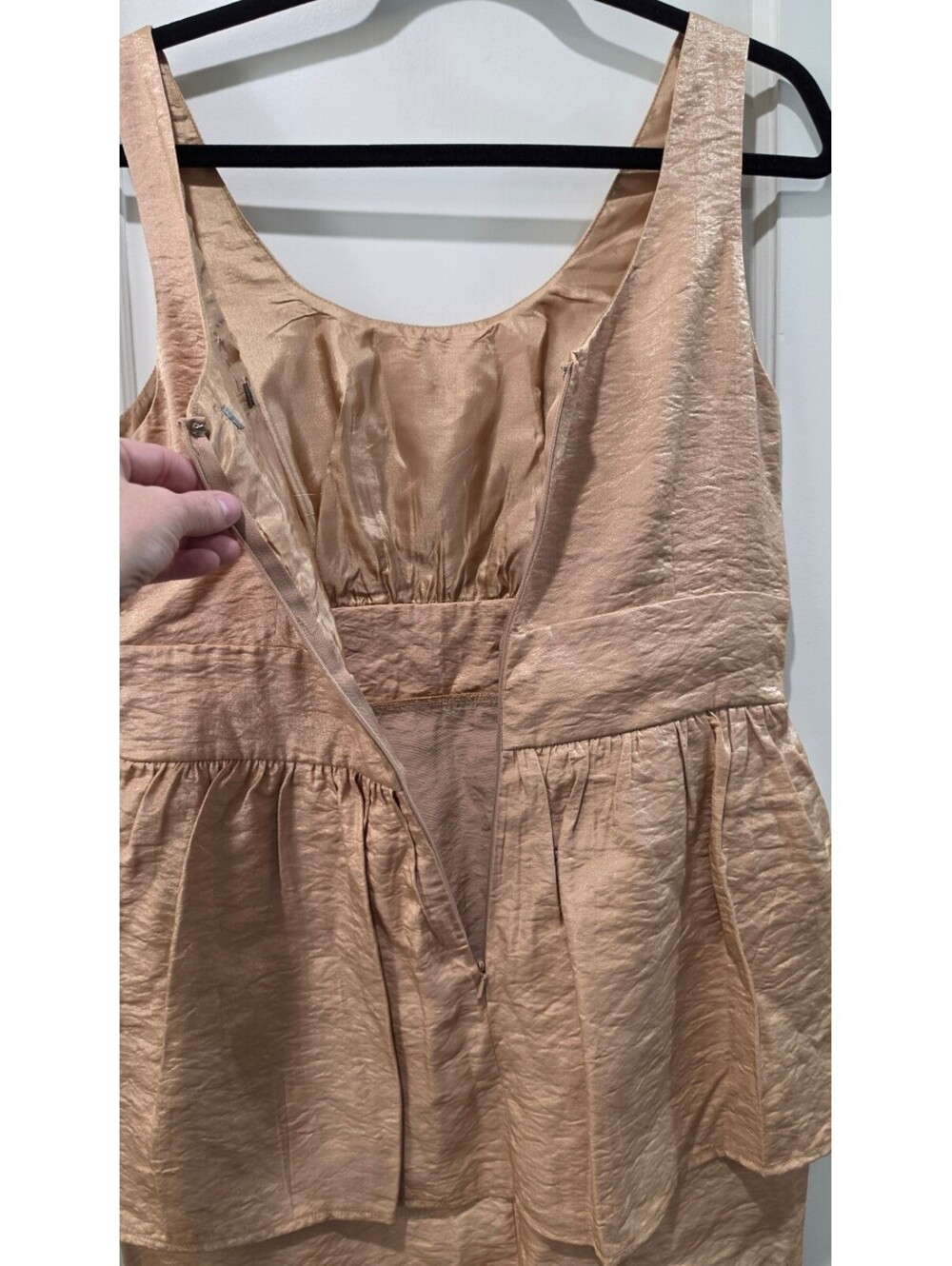 Vintage Forever 21 Metallic Champagne Gold Peplum Mini Dress - Picture 4 of 11